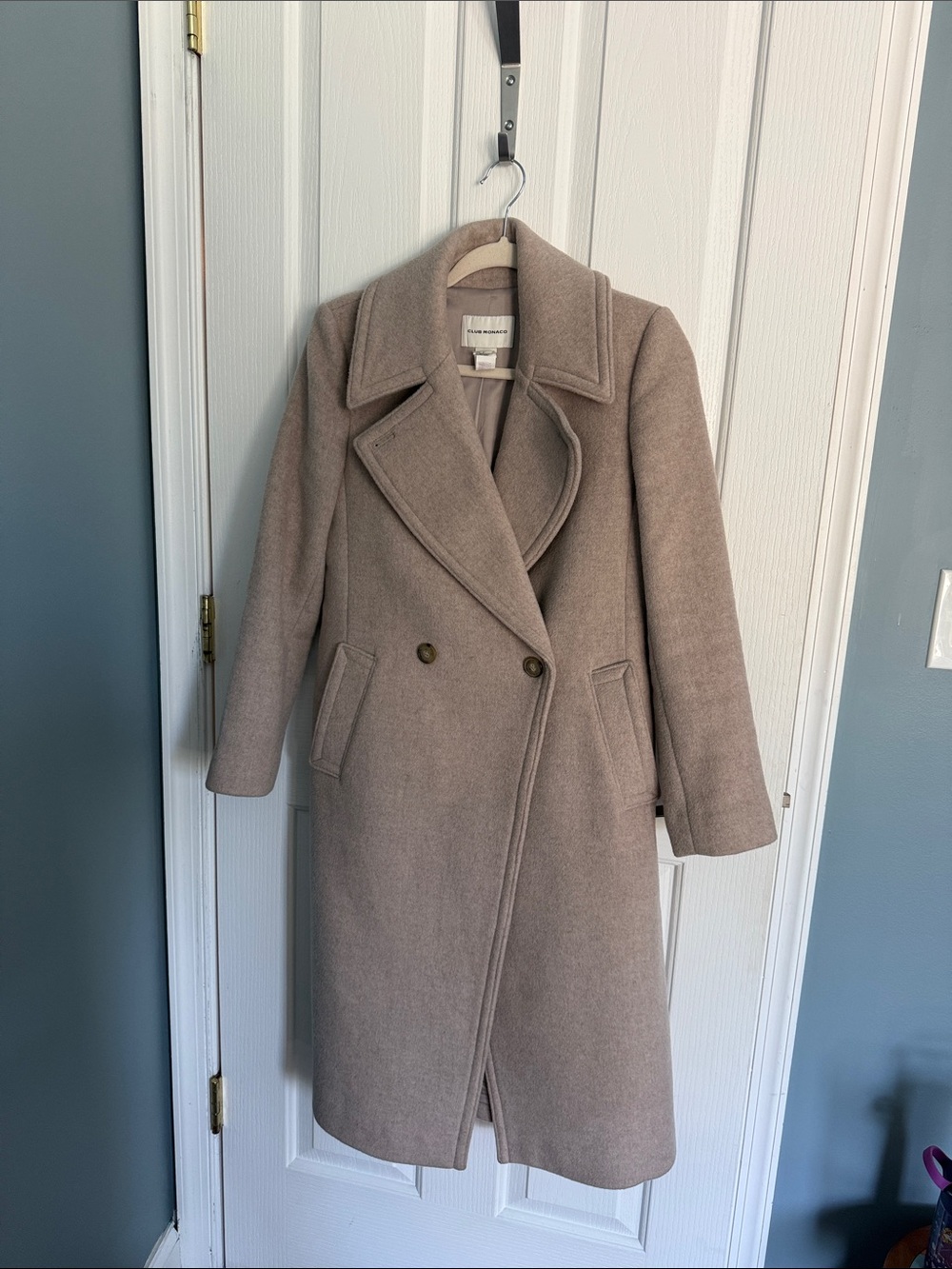 Club Monaco Daylina Taupe Double-Breasted Wool Pea Coat